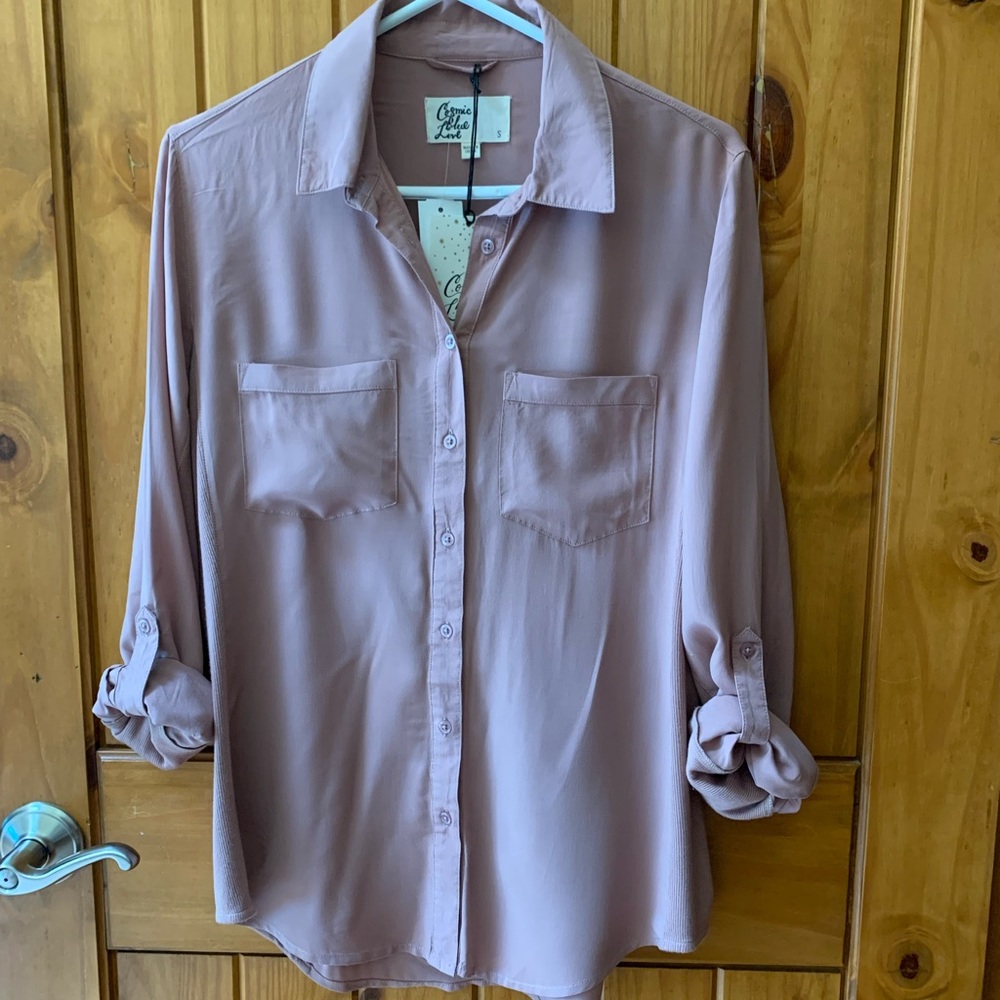 Cosmic Blue Love Woman’s Button Up Shirt